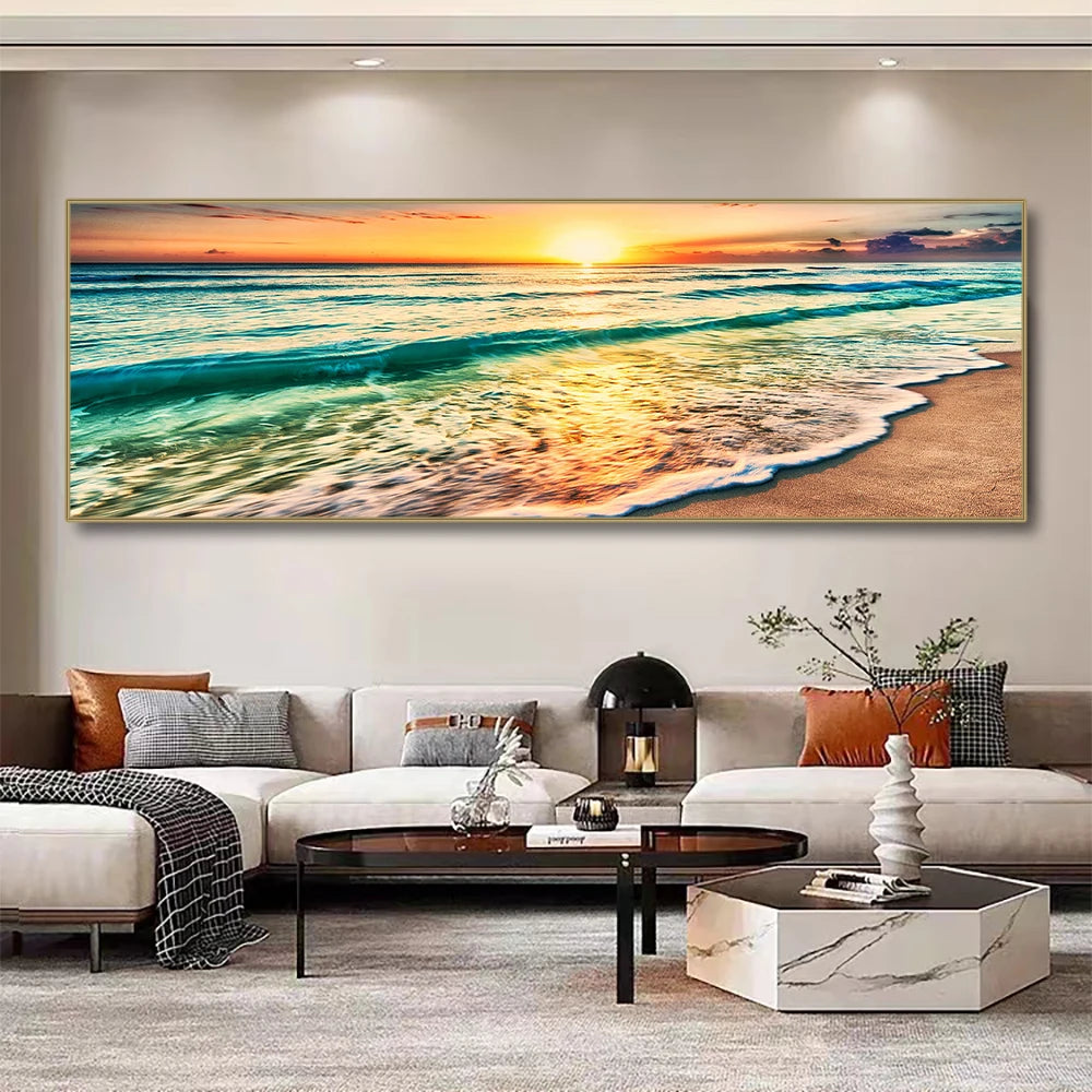 Modern Natural Beach Landscape Wall Art Poster Prints Sea Sunset Aesthetics Canvas Painting Picture for Living Room Home Decor