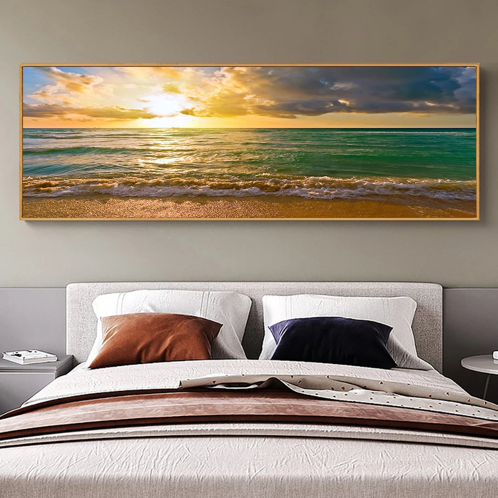 Modern Natural Beach Landscape Wall Art Poster Prints Sea Sunset Aesthetics Canvas Painting Picture for Living Room Home Decor