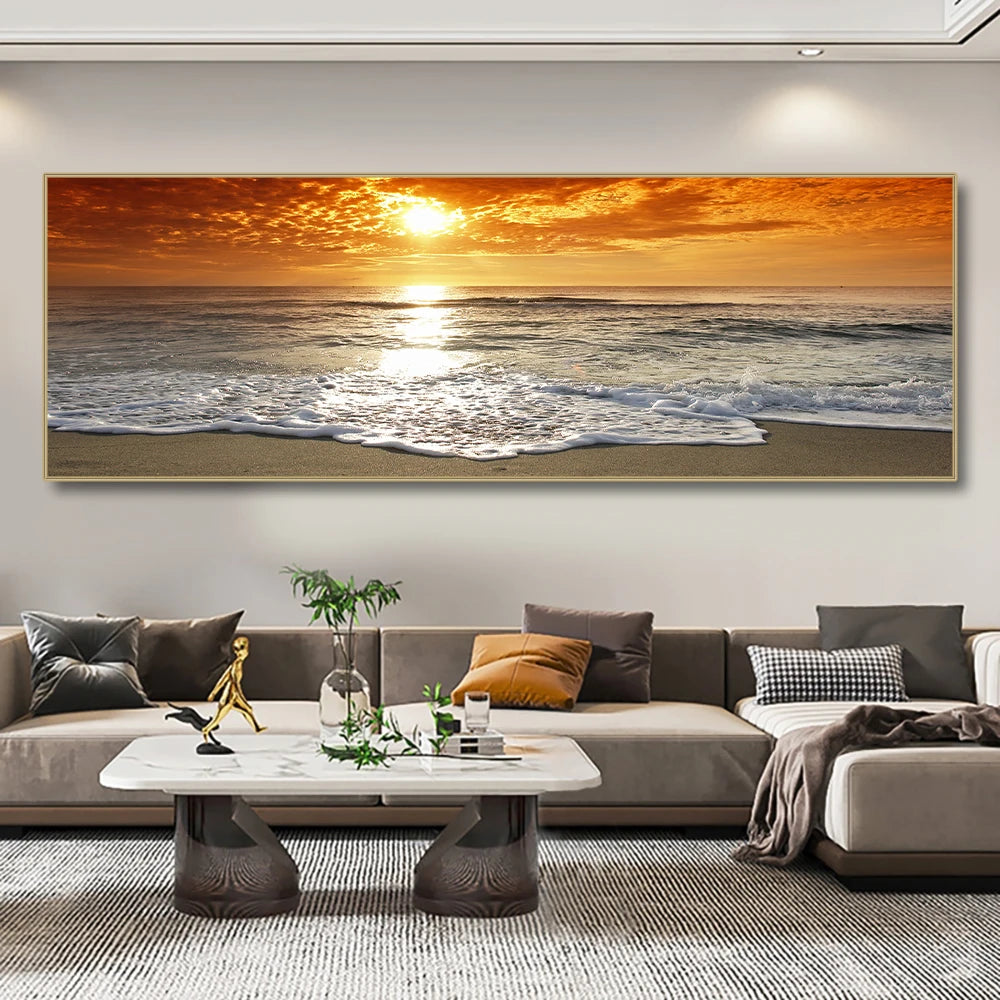 Modern Natural Beach Landscape Wall Art Poster Prints Sea Sunset Aesthetics Canvas Painting Picture for Living Room Home Decor