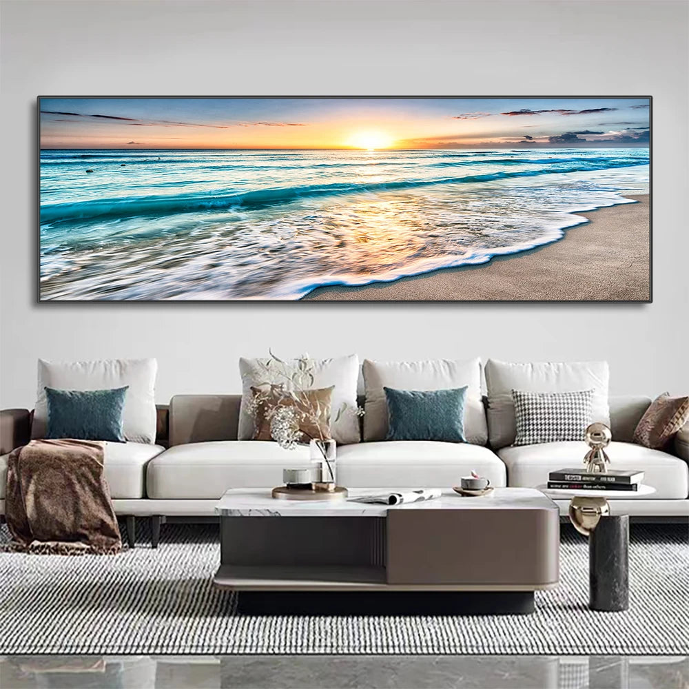 Modern Natural Beach Landscape Wall Art Poster Prints Sea Sunset Aesthetics Canvas Painting Picture for Living Room Home Decor